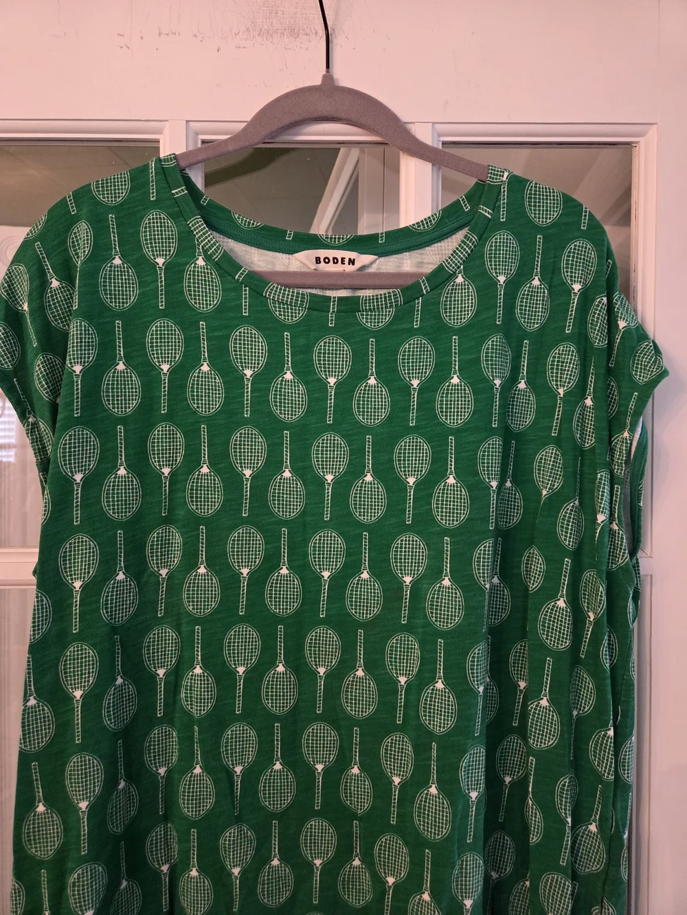 Boden Green and White Tennis Racket Print Jersey Dress - Size 16-18R - Picture 5 of 10